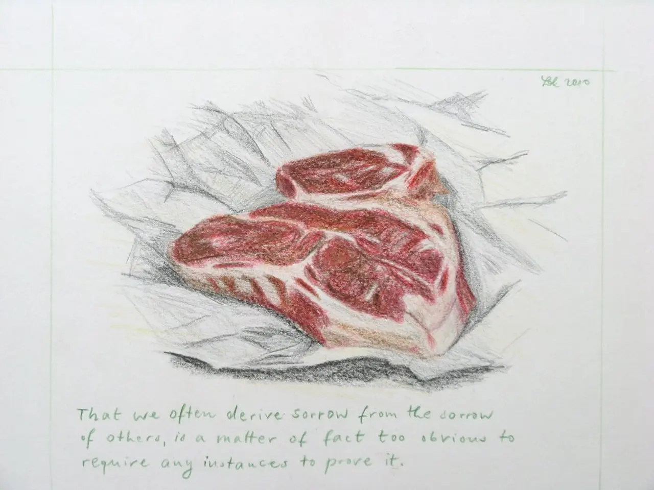 This looks like a drawing. There is something written under that. That looks like a meat.