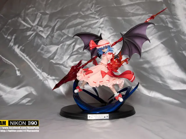 In this image there is a toy on the silver color cloth , and there are watermarks on the image.